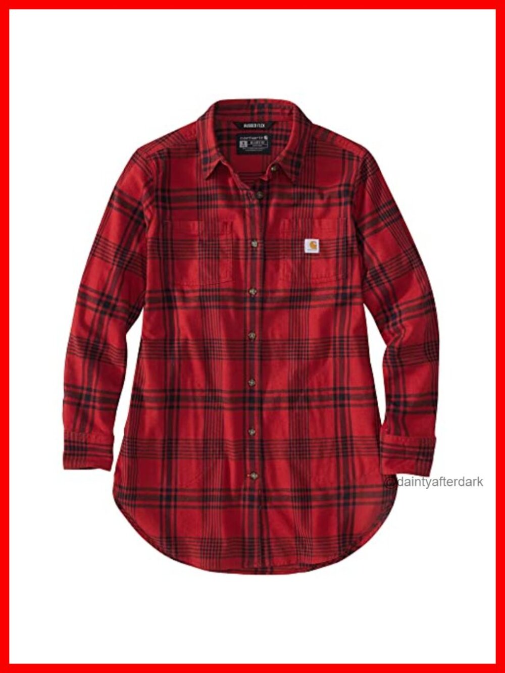 Rugged Flex Relaxed Fit Midweight Flannel Plaid Long Sleeve Tunic Button Front